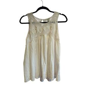 Sundance Crochet Eyelet Blouse Cotton Shirt White Sleveless Medium